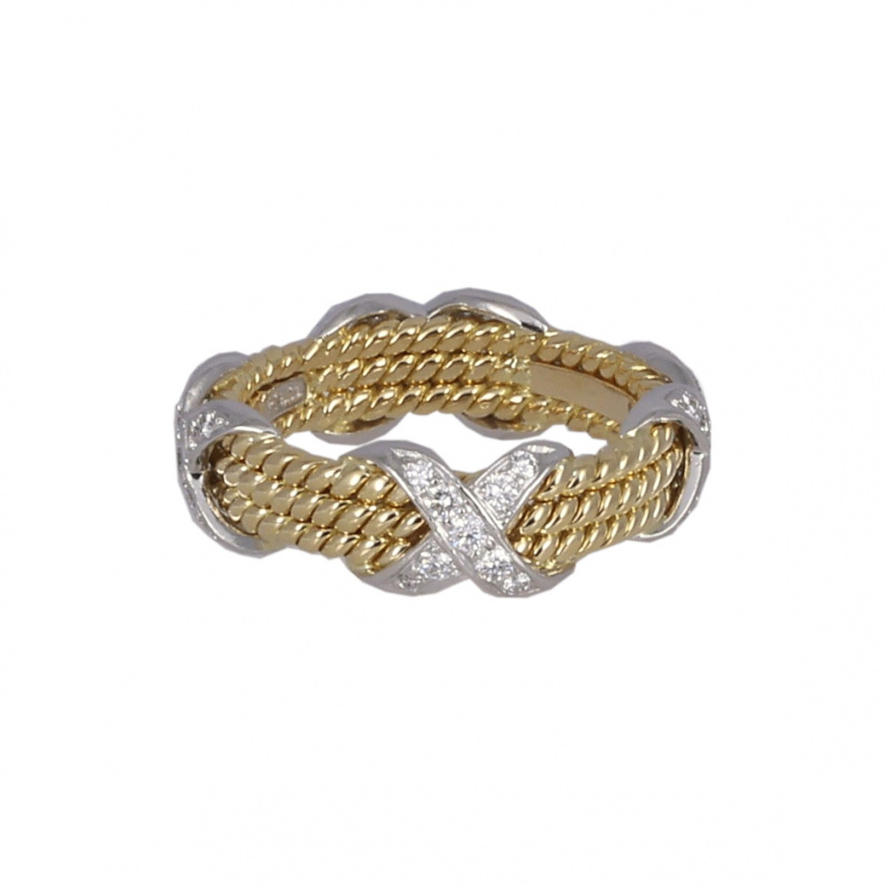 Tiffany & Co. Schlumberger 3 Low Rope Ring Platinum & 18K Yellow Gold Diamond 60110100