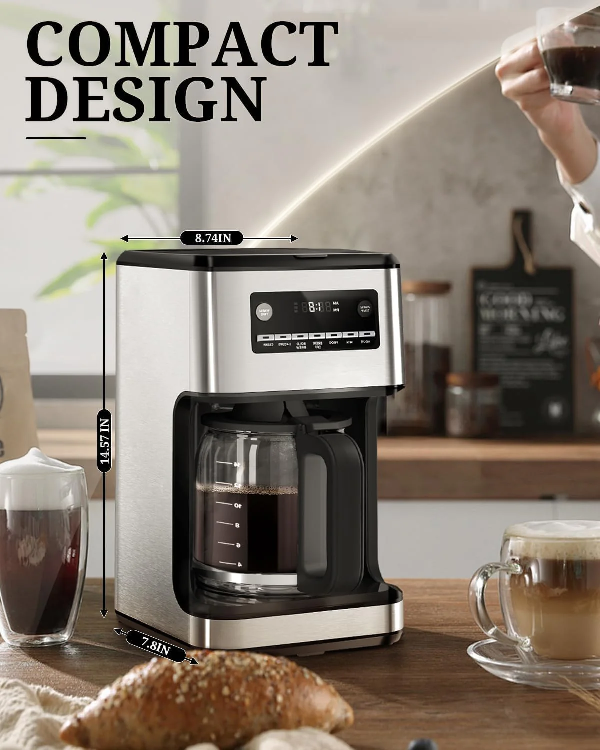 Kismile Coffee Maker,  Programmable Drip Coffee Makers ,Timer, Self-cleaning,Stainless Steel