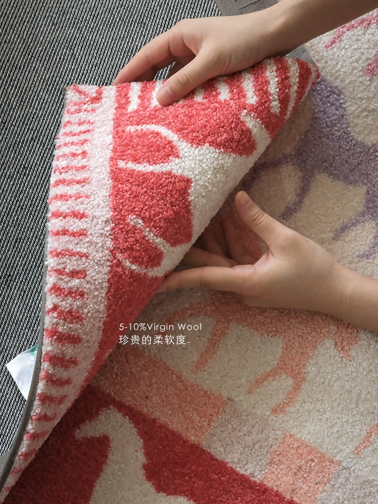 CP070 - Petit H Soft Pink Little Horse Carpet / Scottish Color-Woven Children's Room Game Bedroom Bedside