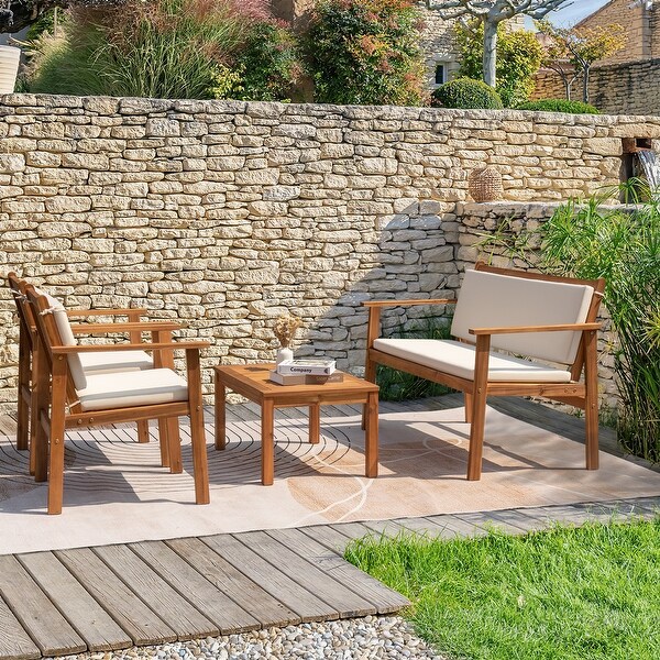 Furniwell Patio Set Acacia Wood Furniture Conversation Seat with Table