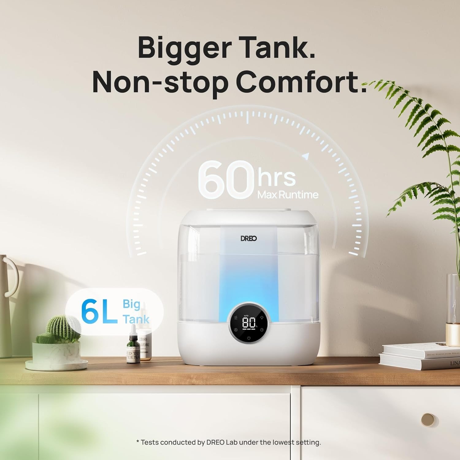 6L Smart Ultrasonic Cool Mist Humidifier 28dB Quiet Top Fill for Large Room Bedroom White