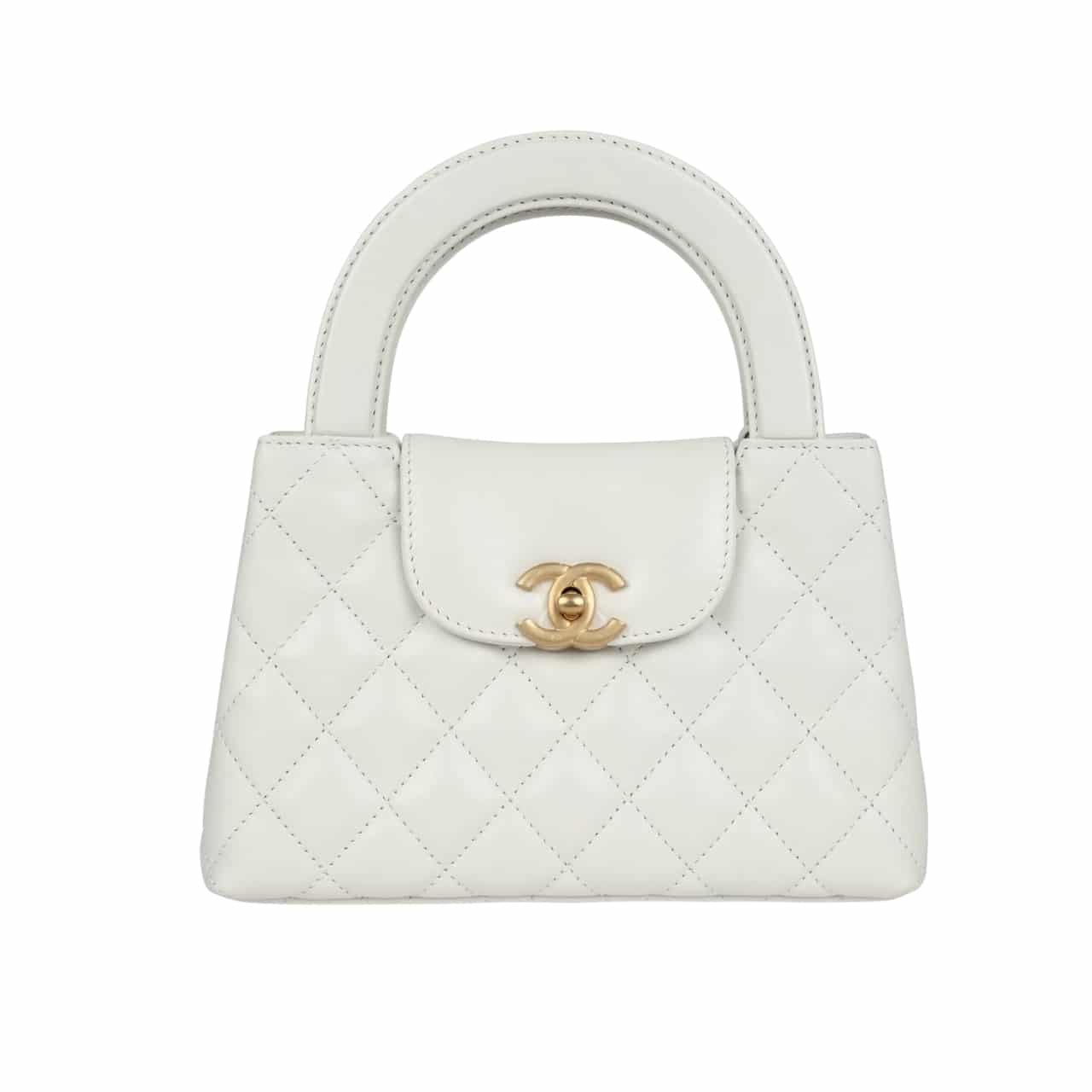 Chanel Small Kelly Shopper Shiny Aged Brushed Gold Hardware White 19cm/7.5in
