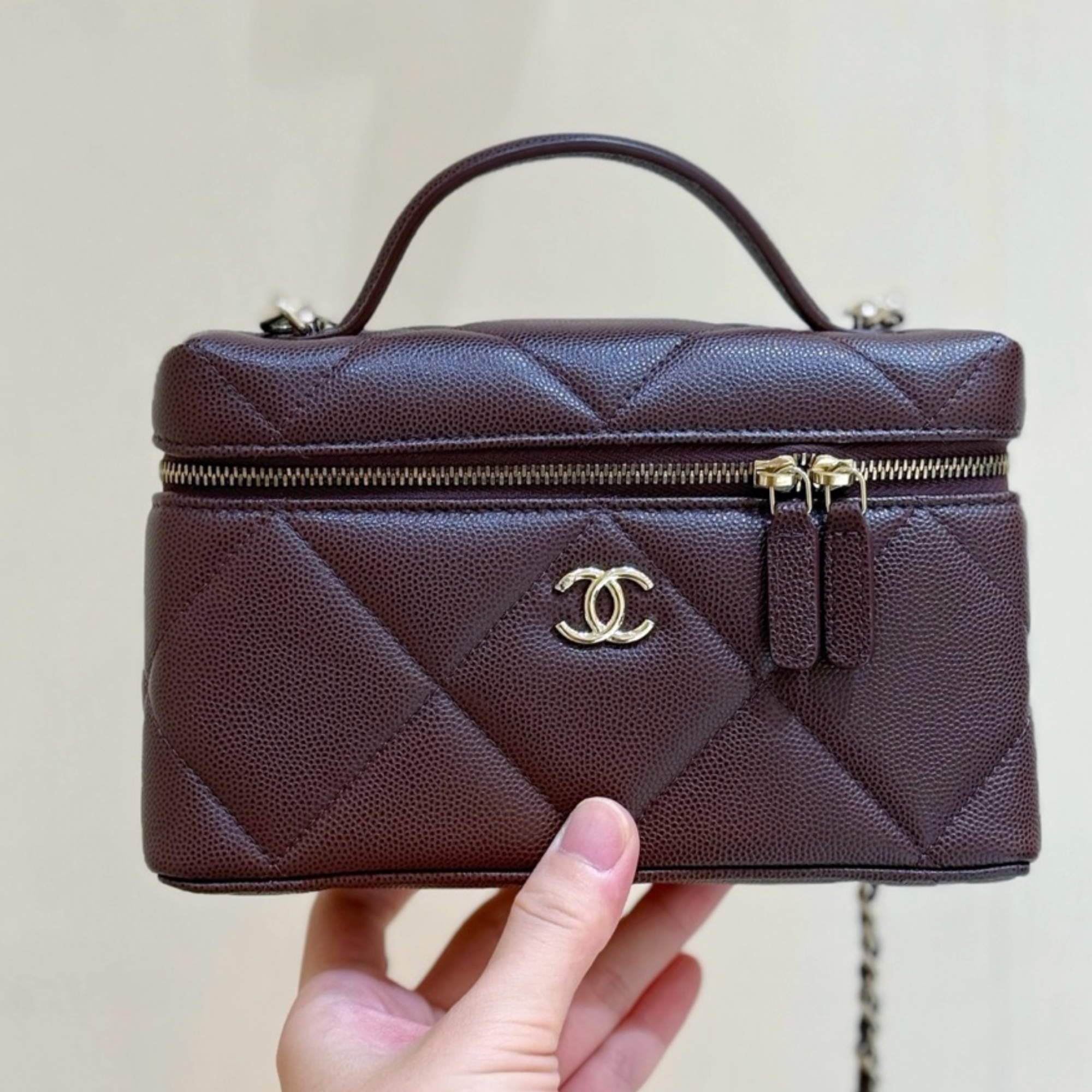 Chanel Top Handle Slim Vanity Case Dark Brown Hardware 19cm/7.5in