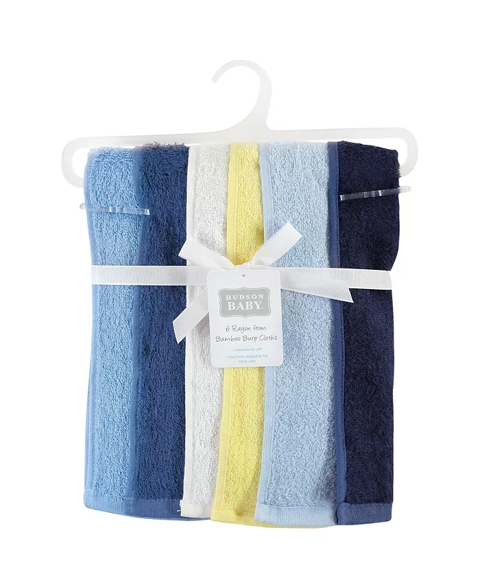 Hudson Baby Infant Boy Rayon from Bamboo Burpcloth 6pk, Blue Yellow