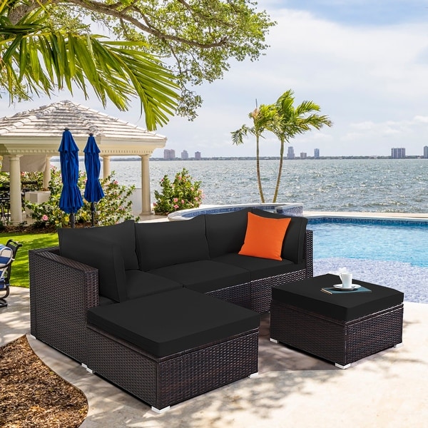Costway 5PCS Patio Rattan Furniture Set Sectional Conversation Set