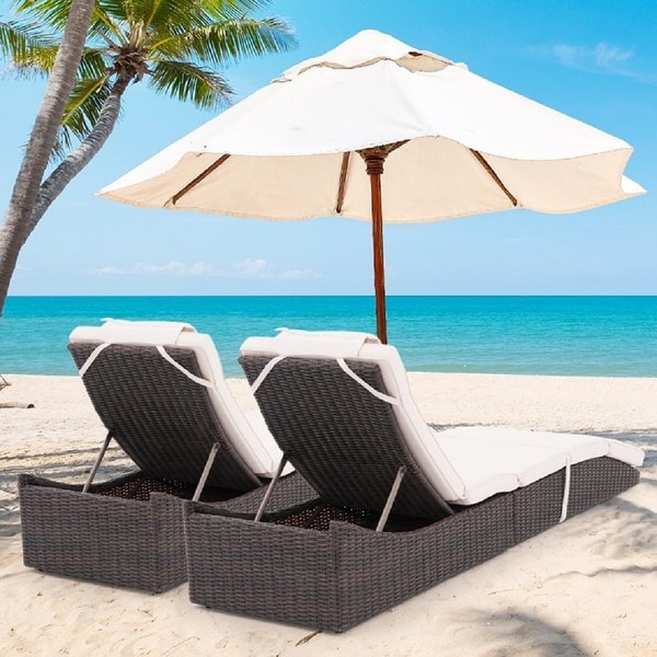 Patio Wicker Chaise Lounge Recliner Foldable Chair,w/ 5 Adjustable Back Positions and Cushion