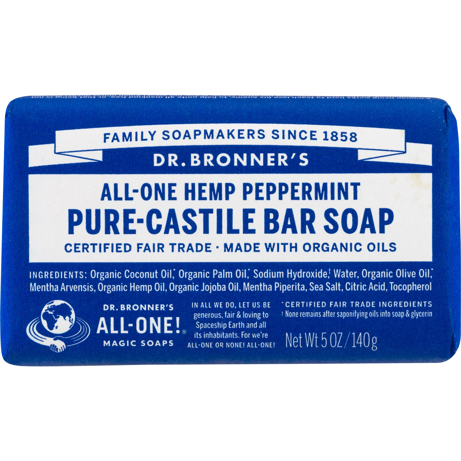 Dr. Bronner's Magic Soap - Castile Bar - Peppermint - 5 oz - Versatile - Adults, Teens, Children 3 and Above