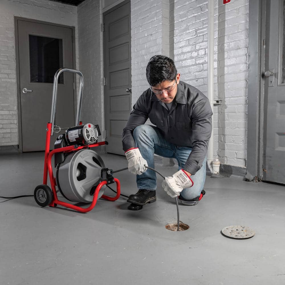 Ridgid K-400 Drain Cleaning Snake Auger 120-Volt Drum Machine with C-32IW 3/8 in. x 75 ft. Cable + 4-Piece Tool Set & Gloves 52363
