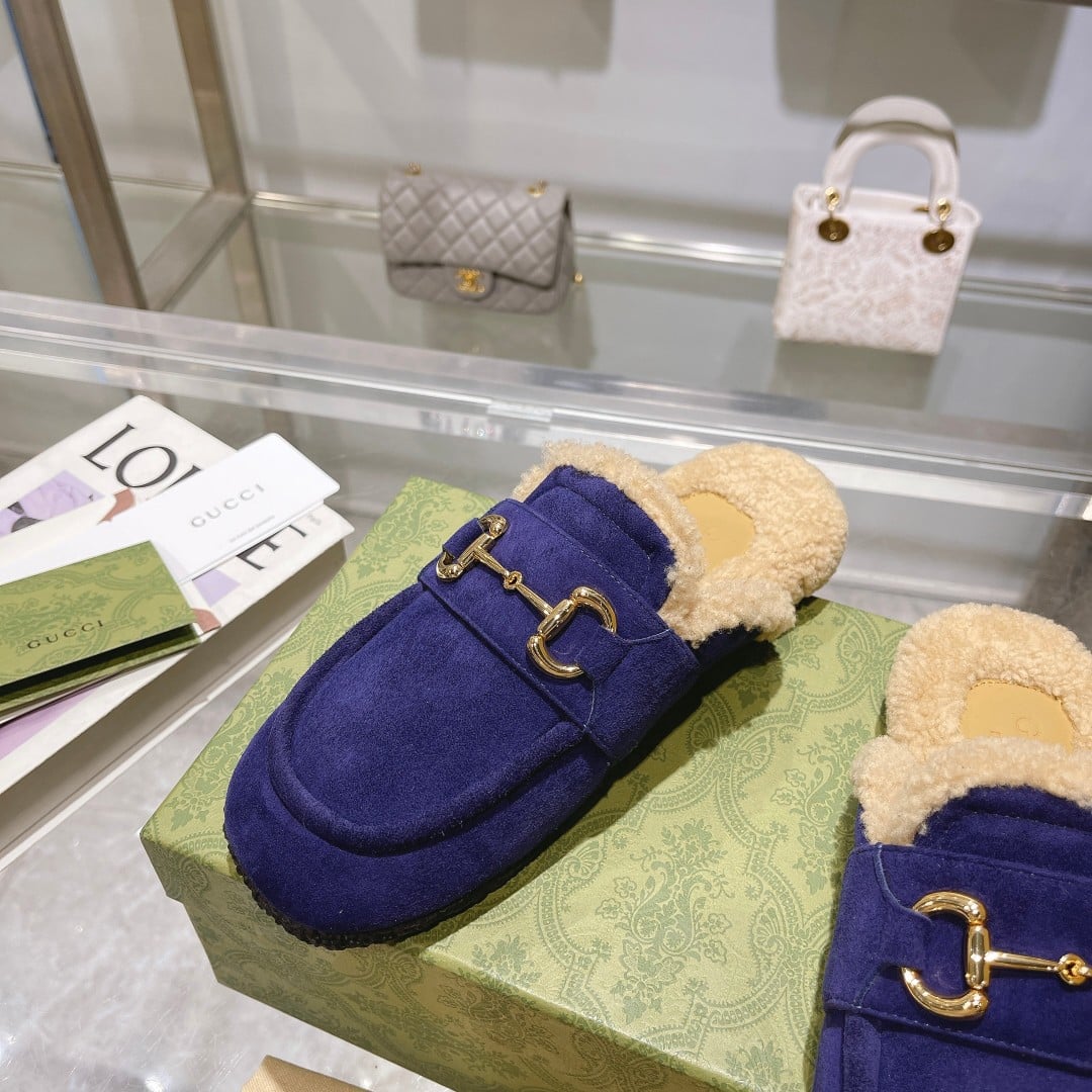 Gucci Women’S Mule With Horsebit Suede Leather Blue