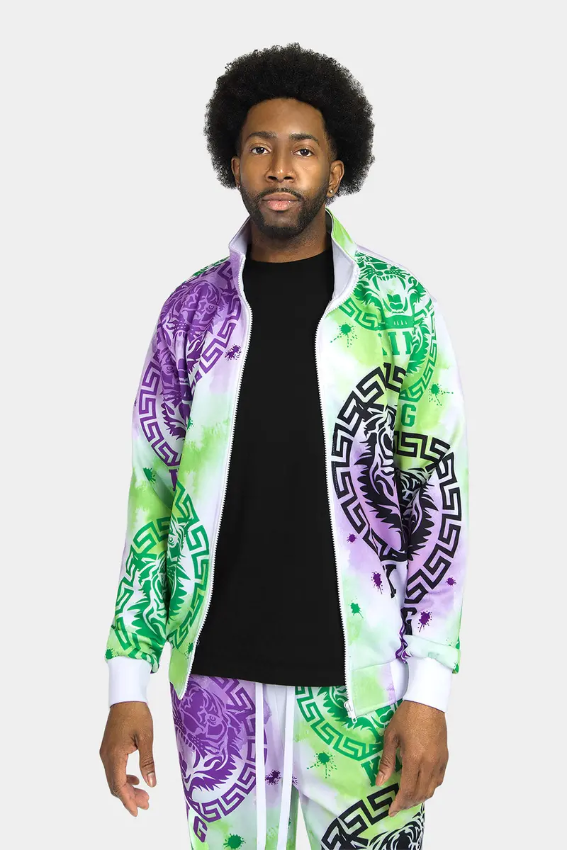 Tie-Dye Tiger King Tracksuit – Psychedelic Fusion of Wildlife Graphics & Swirling Dye Patterns
