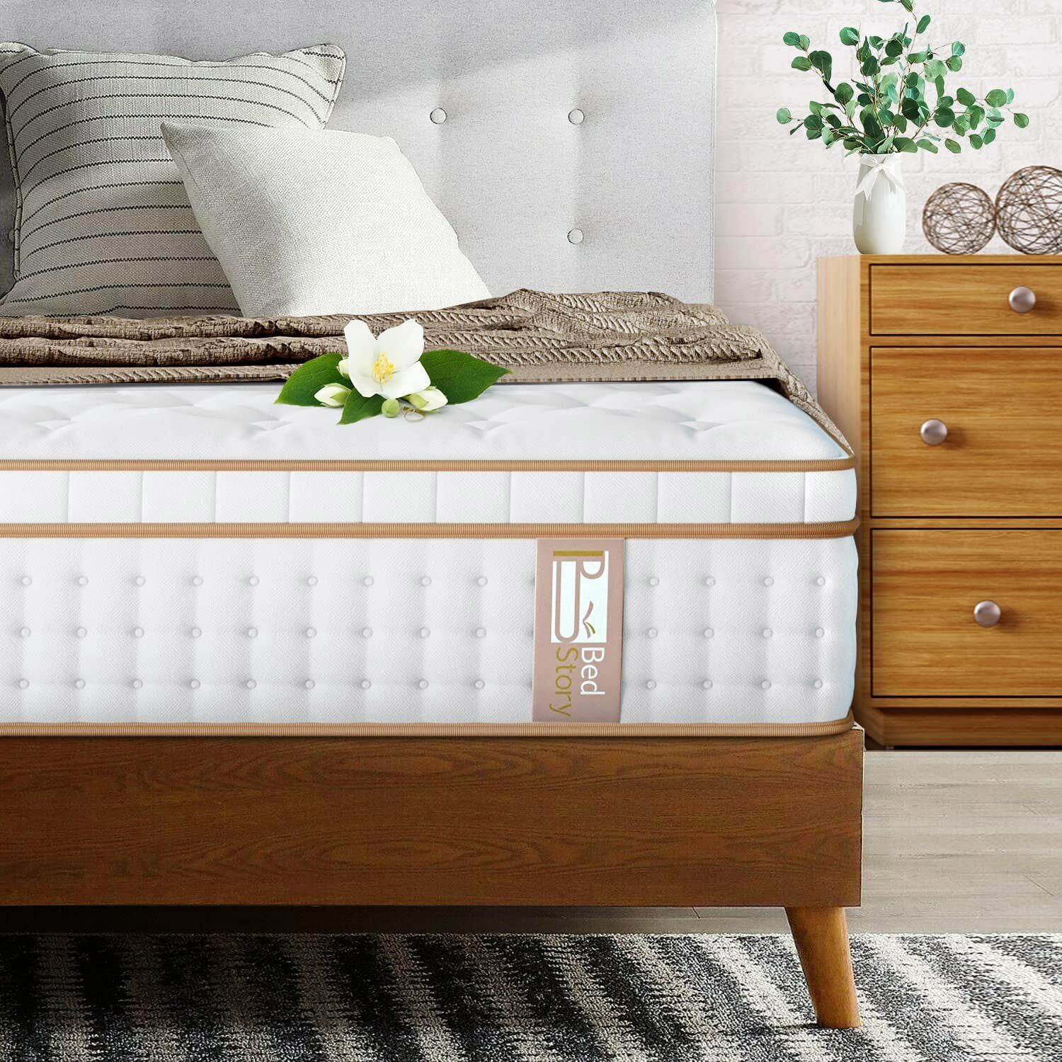 BedStory 14 Inch Queen Mattress, Hybrid Cooling Gel Memory Foam Mattress, Supportive Pocket Innersprings for Motion Isolation
