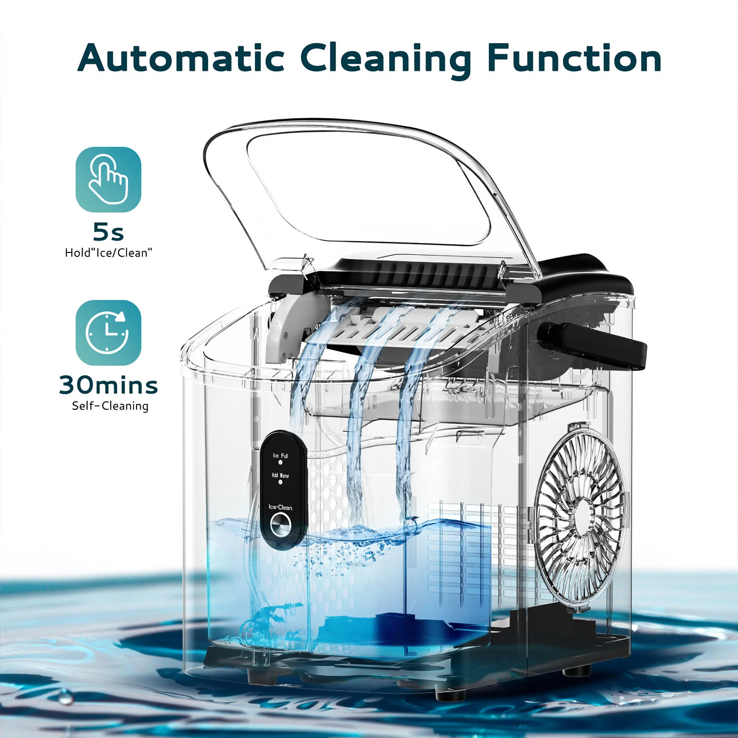 Countertop Ice Maker Machine with Handle 26.3lbs per Day 9 Cubes in 6 Mins