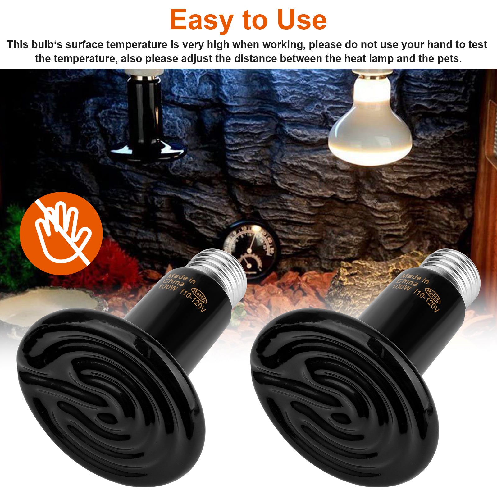 2 Pack 100W Ceramic Heat Lamps, TSV Infrared Heat Emitter Bulbs for Reptiles, Amphibians, Chicken Brooder Coop Lizard Turtle Snake Aquarium