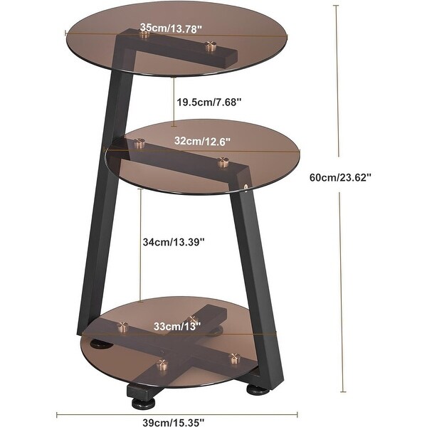 Round End Table Tempered Glass Side Table with Metal Frame,Tawny