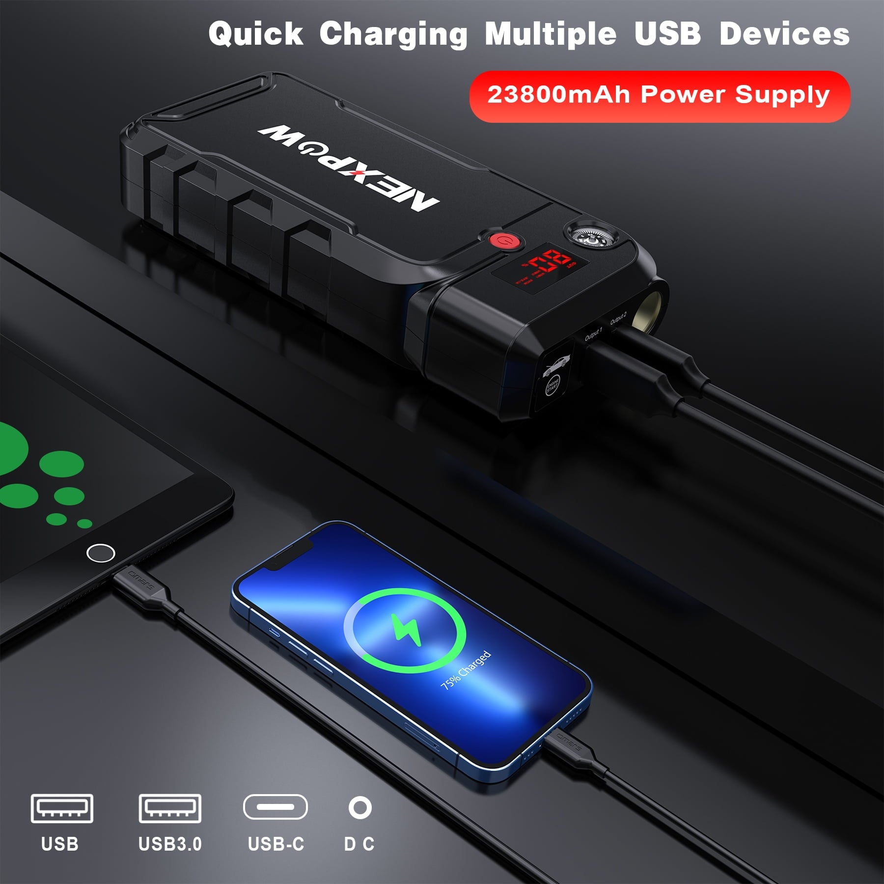 NEXPOW Battery Jump Starter - 3000A Peak 23800mAH Car Jump Starter (up to 9.0L Gas or 8.5L Diesel Engine) - 12V Portable Battery Booster with LCD Display