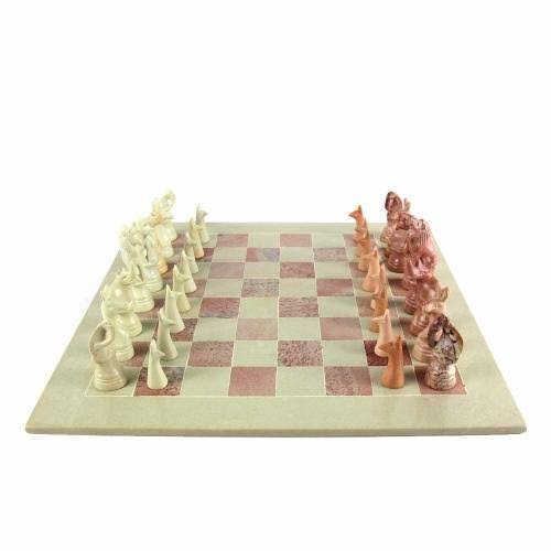 Smolart | Hand Carved Soapstone Animal Chess Set - 15x22 Board