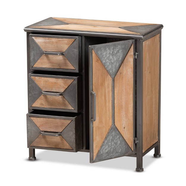 Laurel Wood 3 Drawer Cabinet Gray brown Baxton Studio