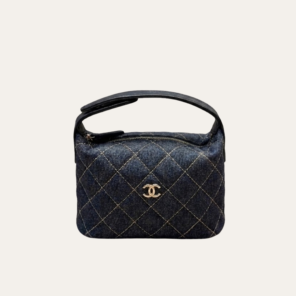 Chanel Mini Clutch With Shoulder Strap Denim Dark Blue 17cm