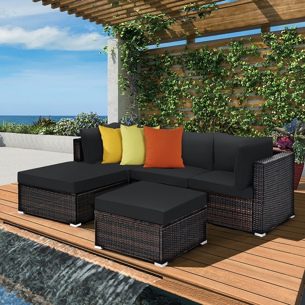 Costway 5PCS Patio Rattan Furniture Set Sectional Conversation Set