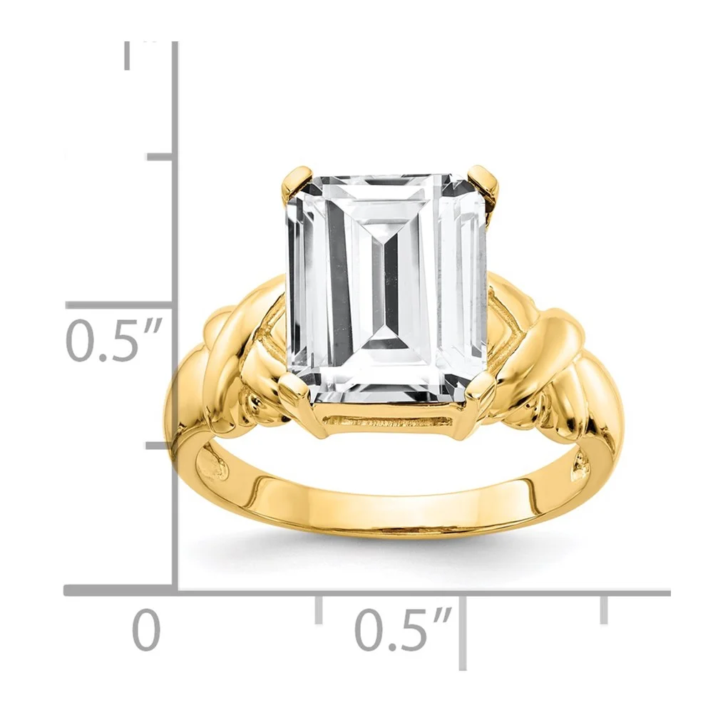 Primal Gold 14 Karat Yellow Gold 11x9mm Emerald-cut Cubic Zirconia Ring