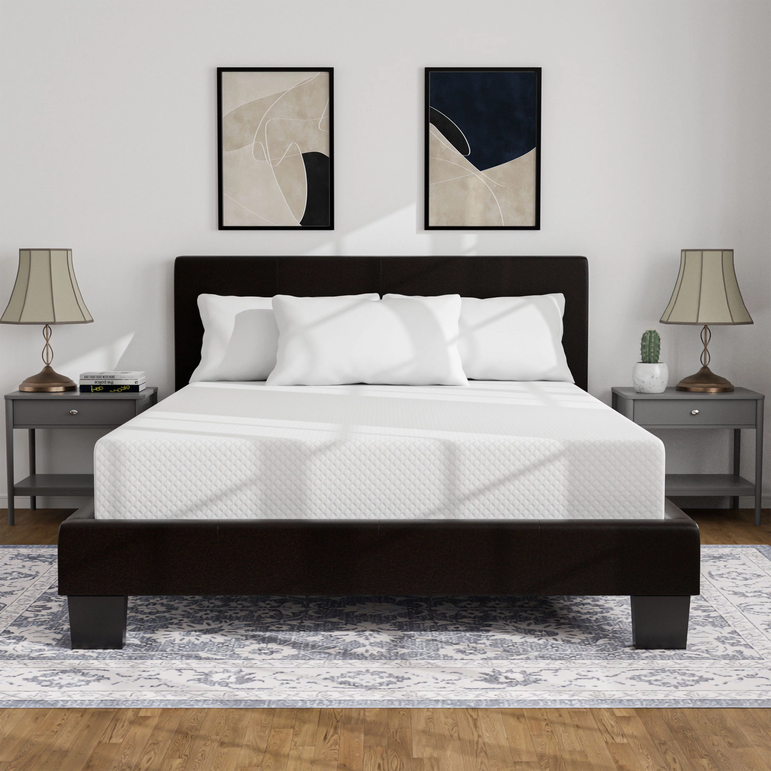 Furniture of America Eastern King Leatherette Bed with 10-Inch Mattress, Espresso (Assembly Required)
