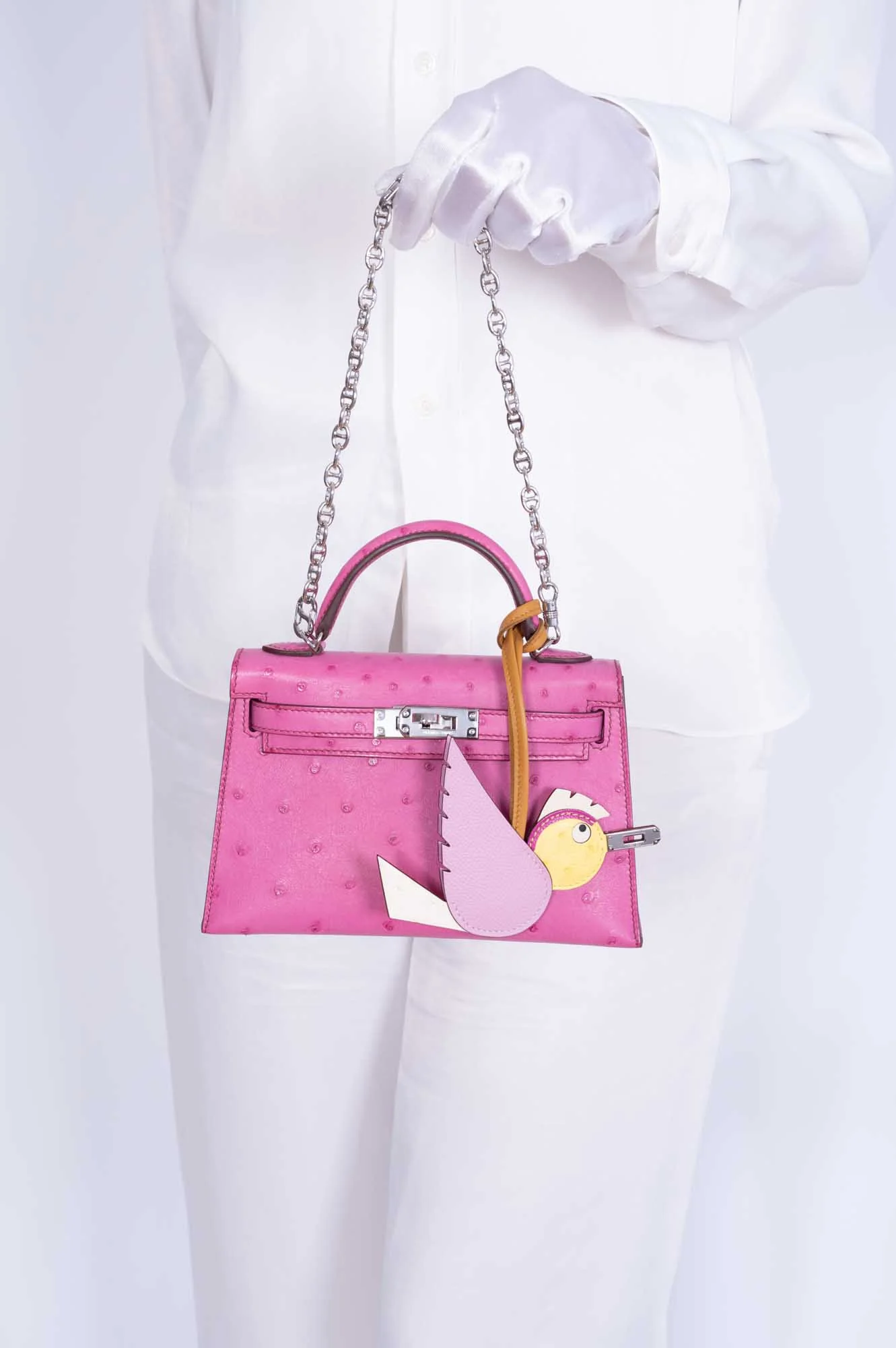 Hermès Mini Kelly II 20 Sellier Fuchsia Ostrich Palladium Hardware