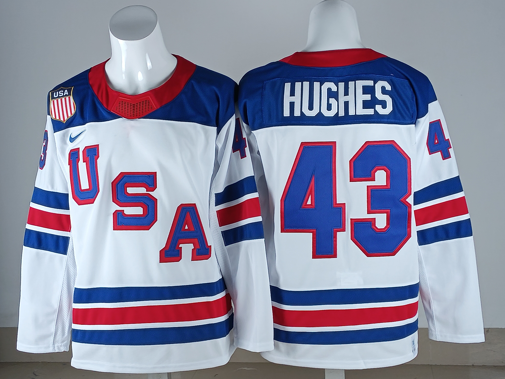 Men's United States Hockey Quinn Hughes #43 White 2026 Winter Olympics Jersey