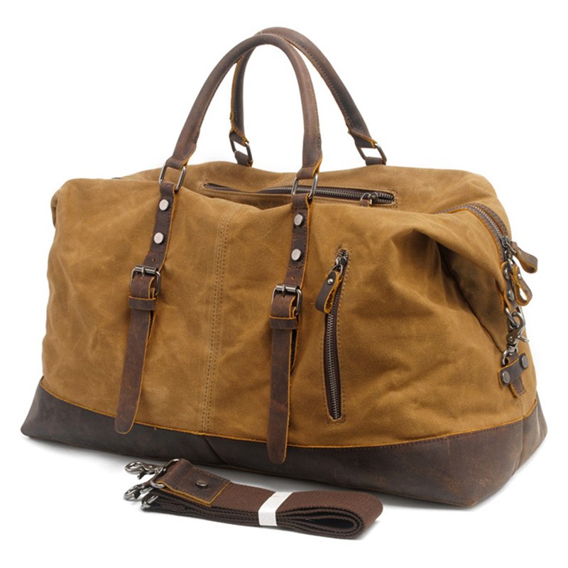 Woosir Waxed Canvas Leather Weekender Bag Waterproof Travel Duffels