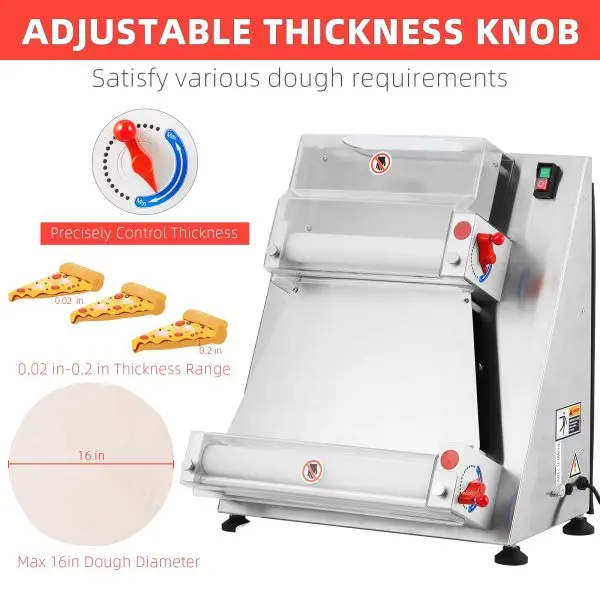 Professional Pizza Dough Roller & Sheeter – 16-Inch Capacity, 370W Motor, NSF-Compliant Build