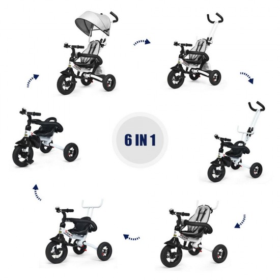 6-In-1 Kids Baby Pushing Tricycle Detachable Bike w/ Canopy Bag