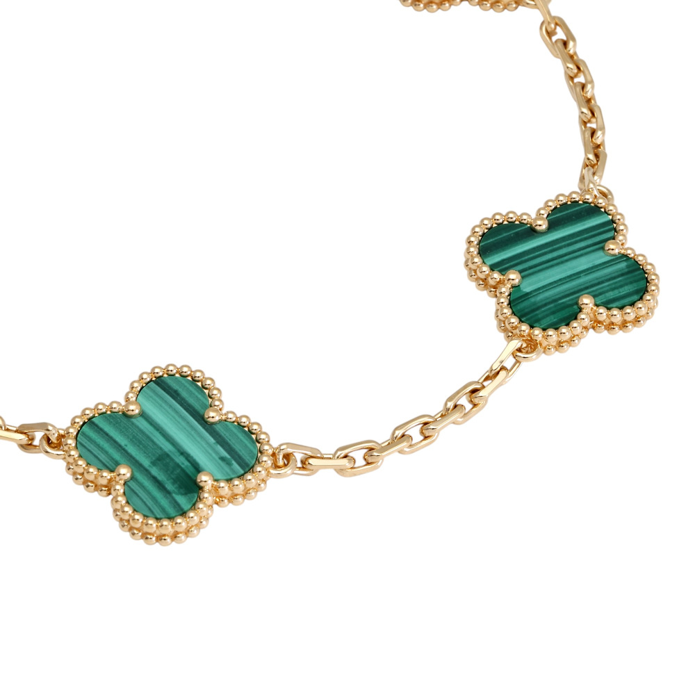 Van Cleef & Arpels Vintage Alhambra 5 Motifs Bracelet 18K Yellow Gold Malachite VCARL80900