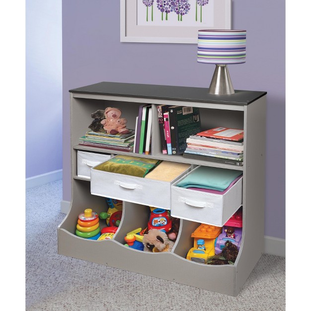 Badger Basket Woodgrain Combo Bin Storage Unit With Three Baskets Gray