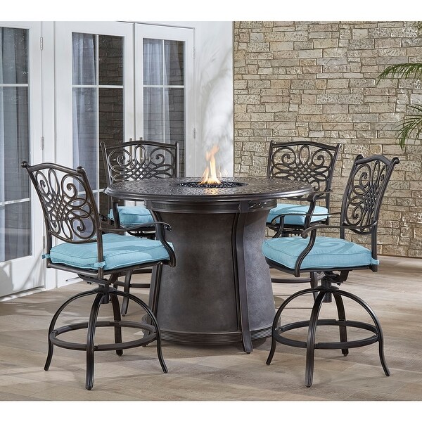Hanover Traditions 5Piece HighDining Set with 4 Swivel Chairs and a 40,000 BTU Casttop Fire Pit Table