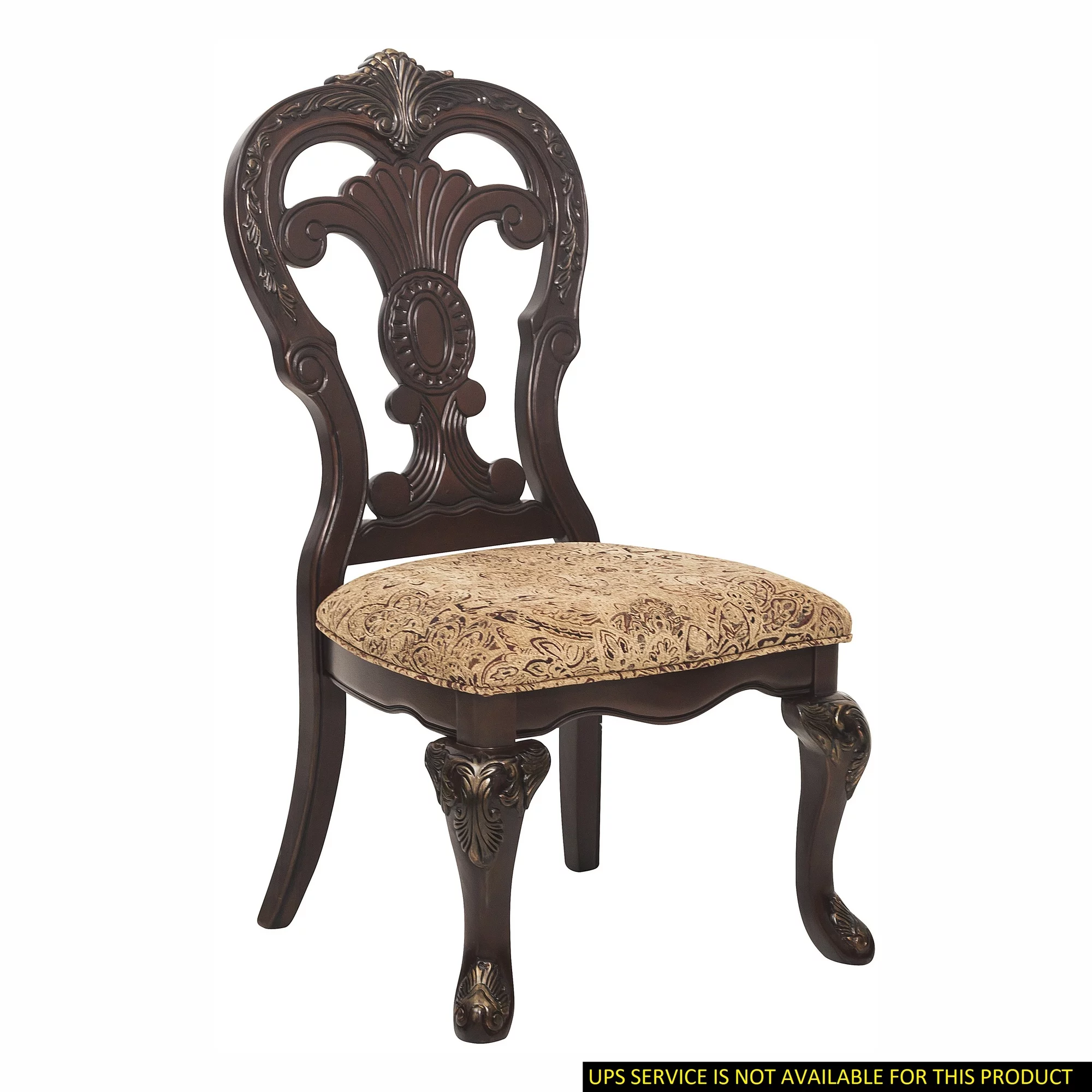Dawn Whisper Elegant Style Beautiful Side Chairs 2pc Set Cherry Finish with Gold Tipping Fabric Upholstered Traditional Formal Dining Room Furniture