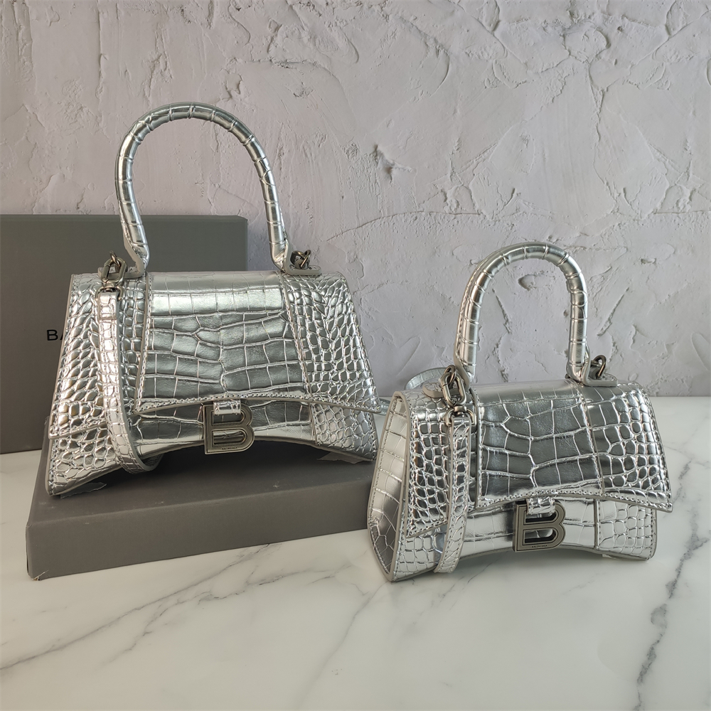Balenciaga Black Croc Embossed Leather Hourglass Handle Bag - cnluxepick