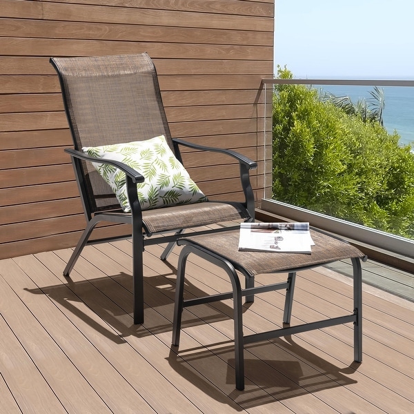 Nuu Garden Patio AllWeather Textilene Lounge Chair with Ottoman,Brown