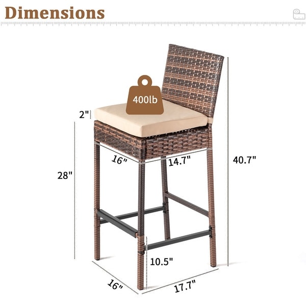 Patio PE Wicker Bar Chairs with Cushions(Set of 2)