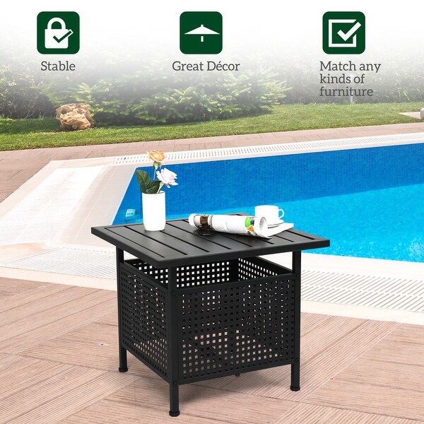 Patio 22 in. Black Wrought Iron Table with Umbrella Hole