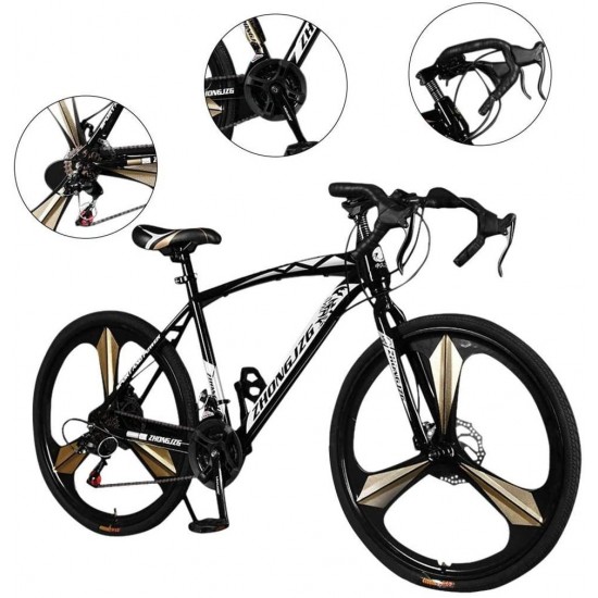 26in Road Bikes,21-Speed Disc Brakes Commuters Lightweight Aluminum Frame Full Suspension Road Bike, with 700c Tire (Black)