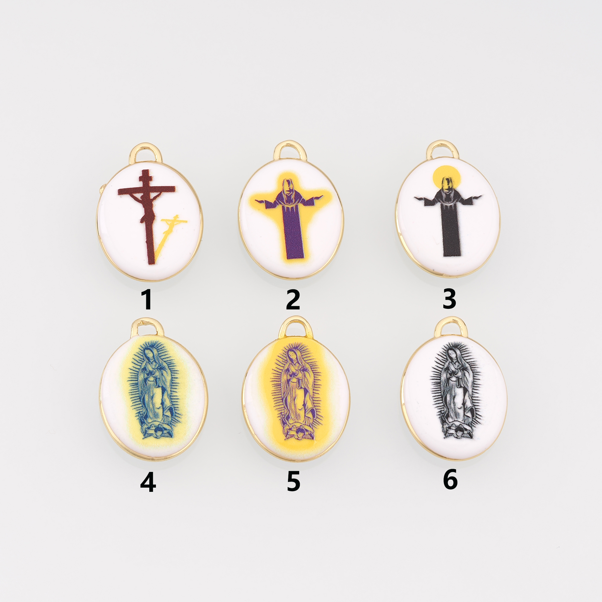 18K Gold Filled Virgin Mary Pendant,Benedict Pendant,Enamel Religious Charm Earrings Necklace for DIY Jewelry Making Supply