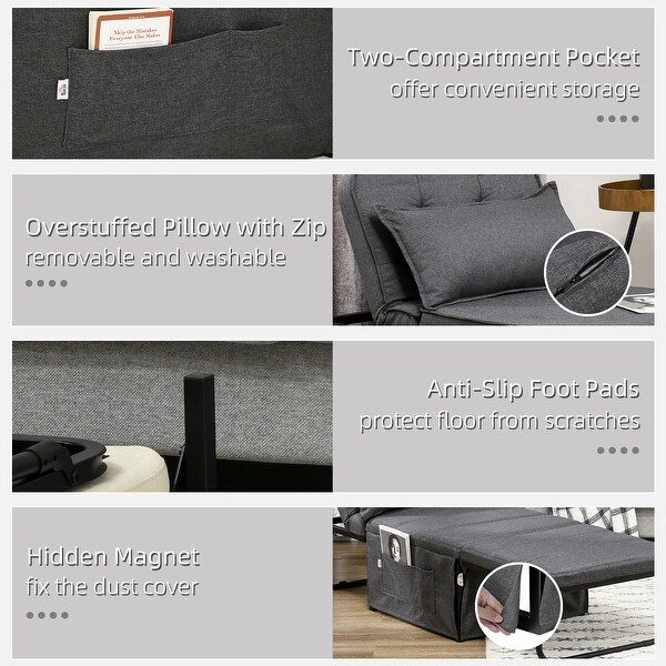 HOMCOM Ottoman Sofa Bed,4 in 1 MultiFunction Button Tufted Folding Sleeper Chair Bed with Adjustable Backrest,Black