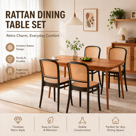 Rattan Chair Dining Chair Home Nordic style Stackable Kitchen Thickened Simple Kerusi 藤编椅 Restaurant coffee