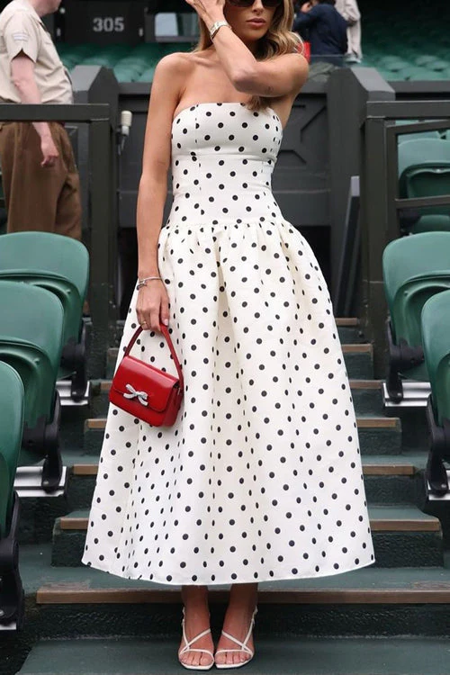 Strapless Polka Dot Midi DressClistos