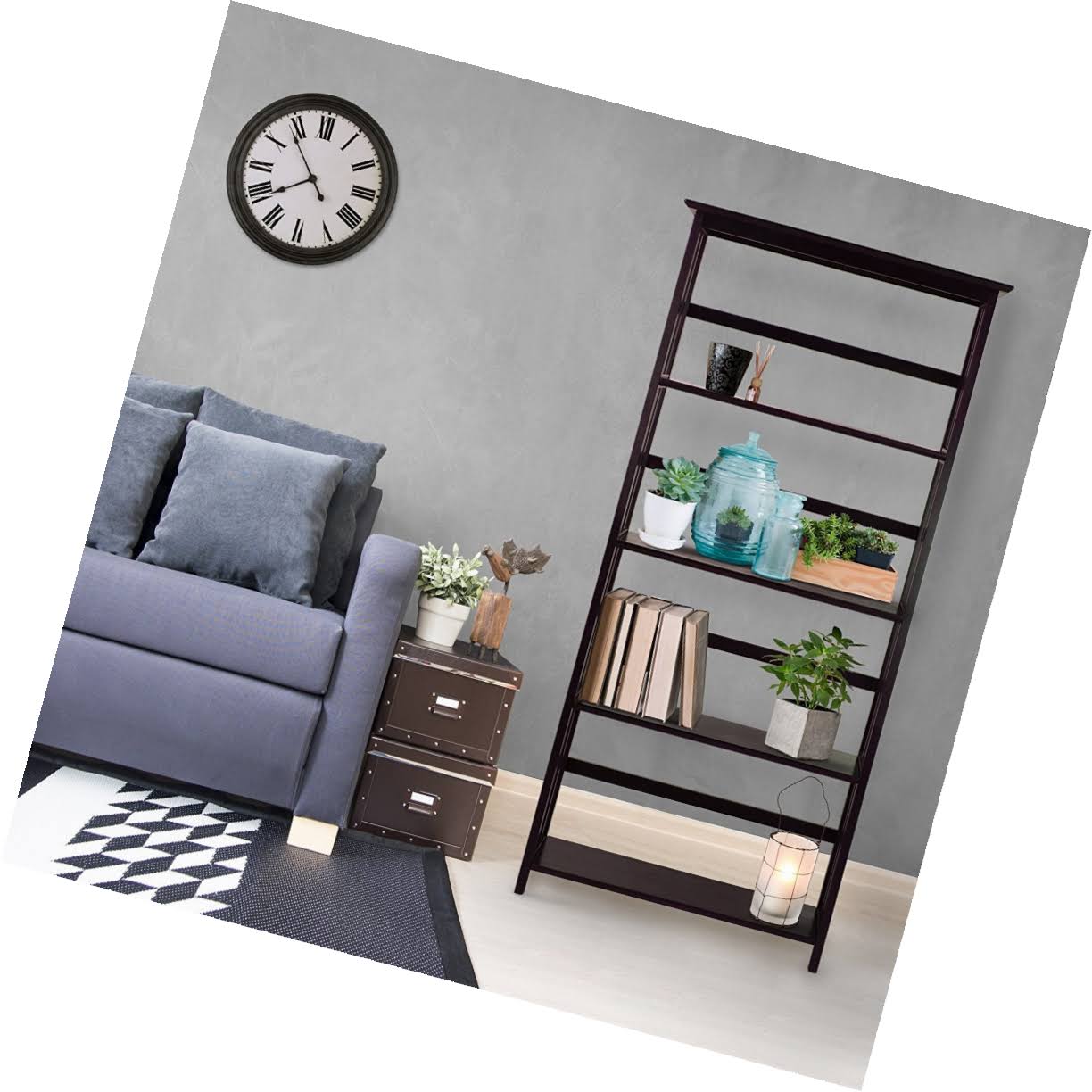 Mission Style 5-Shelf Bookcase-Espresso, Brown