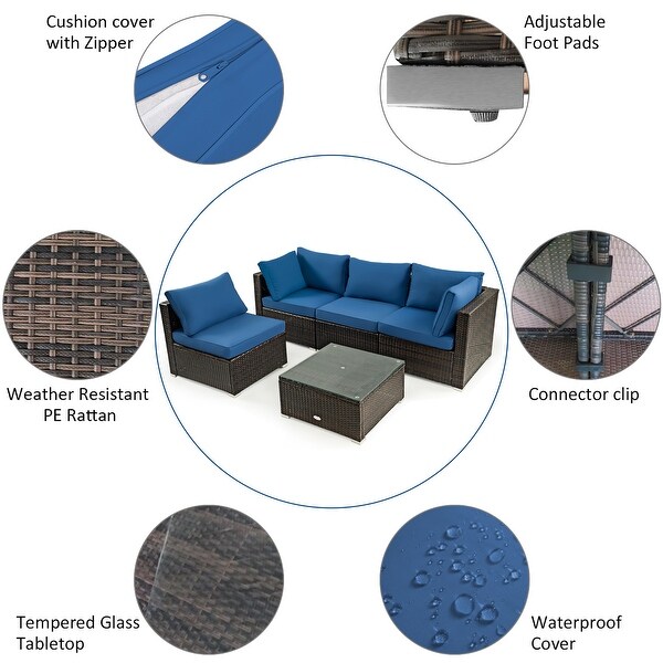 Costway 5PCS Patio Rattan Furniture Set Cushioned Sofa and Chair Coffee