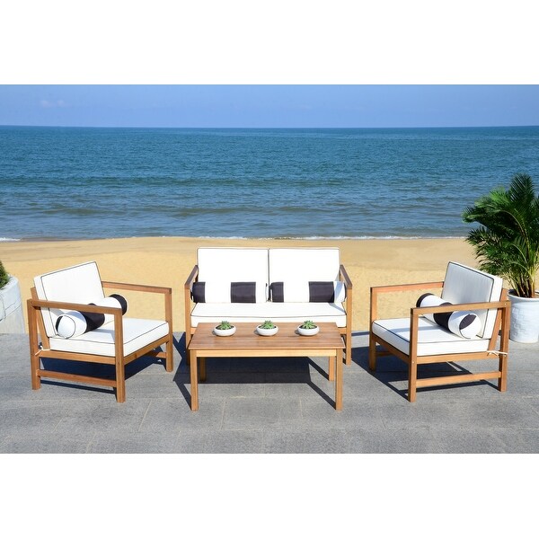 SAFAVIEH Outdoor Living 4piece Montez Chat Set with Accent Pillows