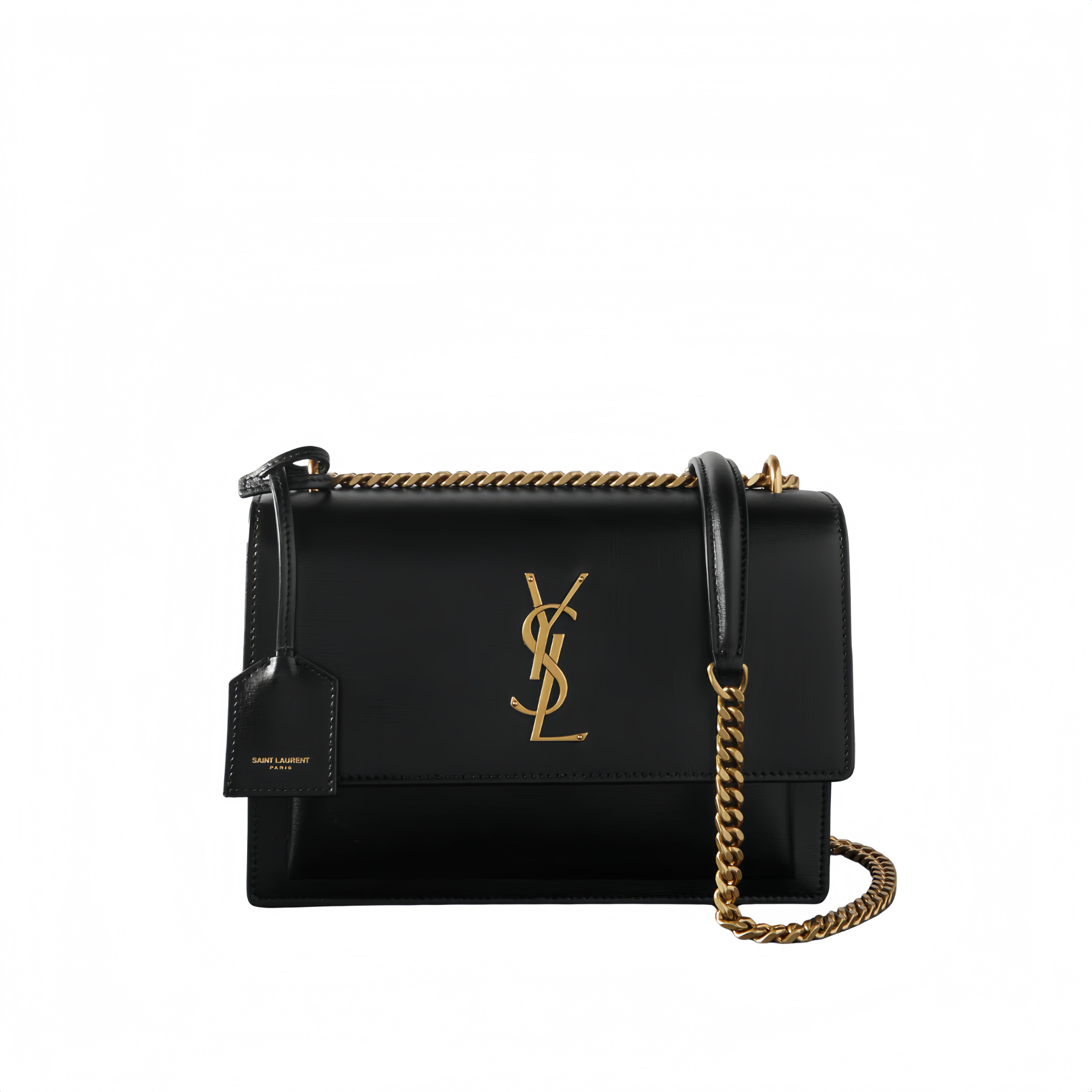 Saint Laurent Sunset Smooth Leather Shoulder Bag Black 23Cm