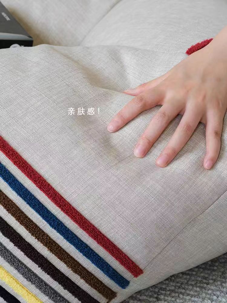 CH046 - Dimpled Ottoman Linen Solid Color Embroidered Rainbow Pouf Lazy Sofa Footstool