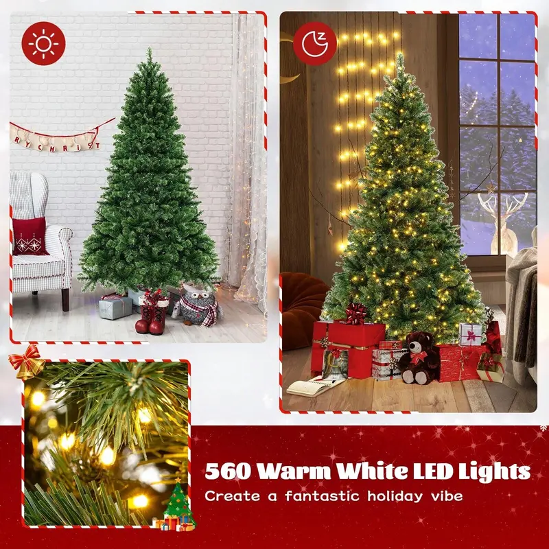 Slim Pre-Lit Artificial Christmas Tree – 6ft, 7ft, or 8ft with Carry Bag