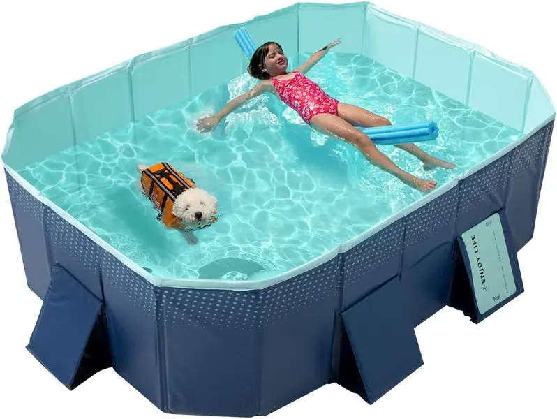 Rigid Hard-Shell Foldable Swimming Pool – Non-Inflatable Backyard Pool for Kids, Pets, or Adults (158″ x 76″ x 20″)
